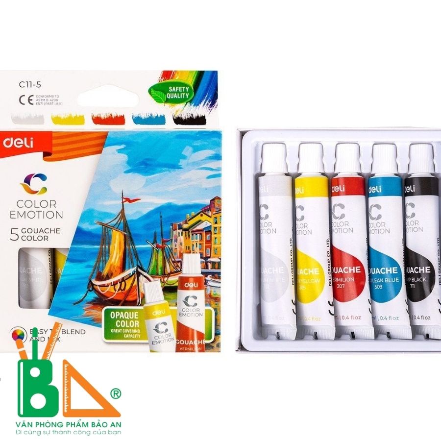 Màu nước Gouache dạng tuýp 5 màu Deli C11-5