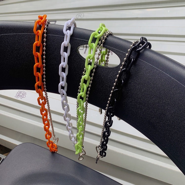 Dây xích phối quần dài hai lớp màu trơn phong cách harajuku 22128