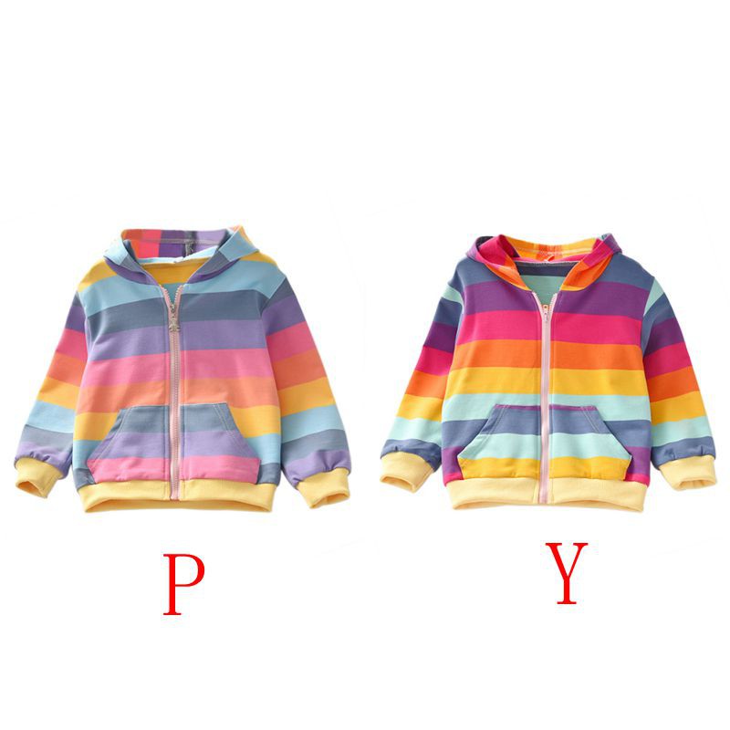 Áo khoác kẻ sọc ngang màu cầu vồng dành cho bé gái kiểu dáng xinh xắn