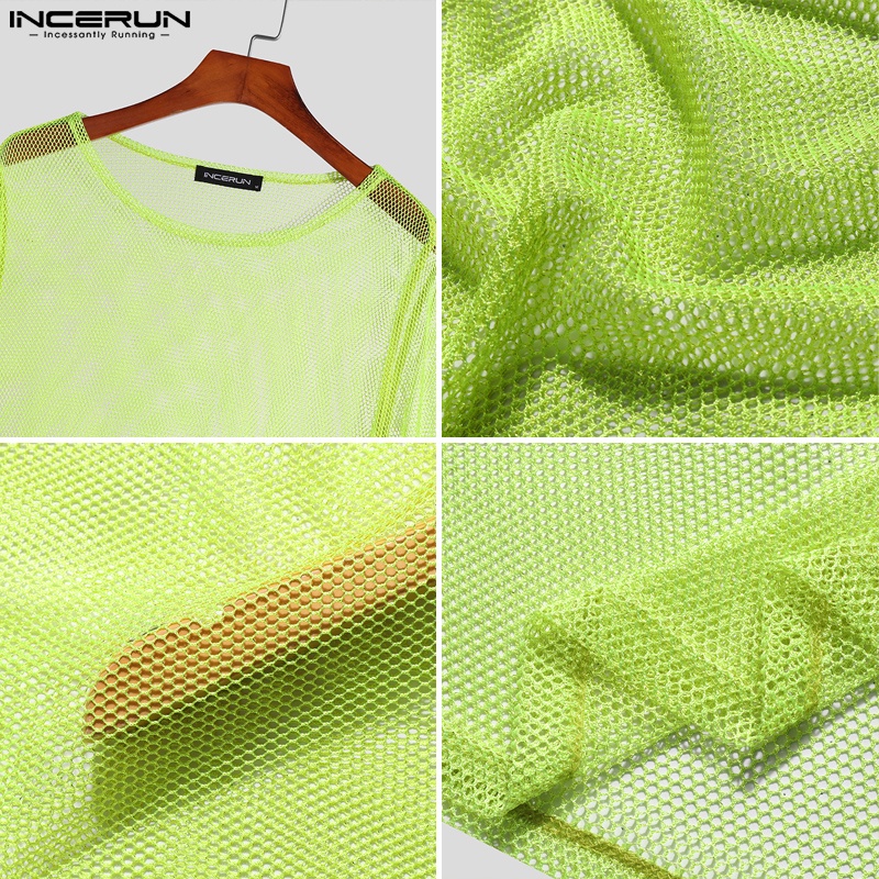 Áo thun INCERUN tay dài xuyên thấu thoáng mát thời trang cho nam