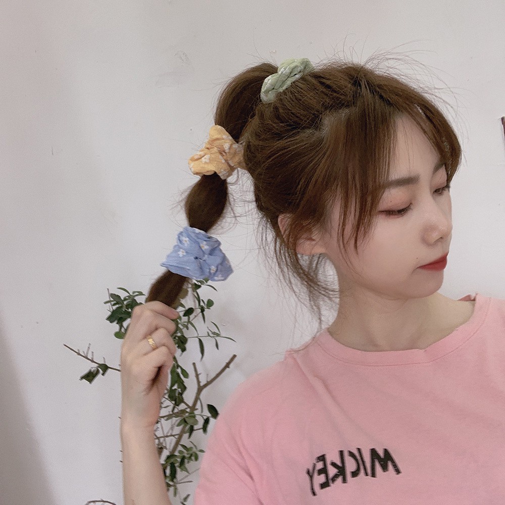 Dây buộc tóc chiffon họa tiết hoa cúc phong cách Hàn Quốc xinh xắn dễ thương cho nữ