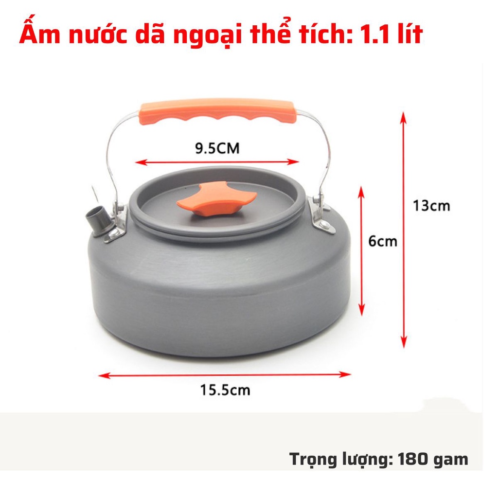 Âm đun nước du lịch dã ngoại bằng hợp kim nhôm cao cấp dẫn nhiệt tốt, chống mài mòn, dễ dàng vệ sinh, gọn nhẹ đi leo núi