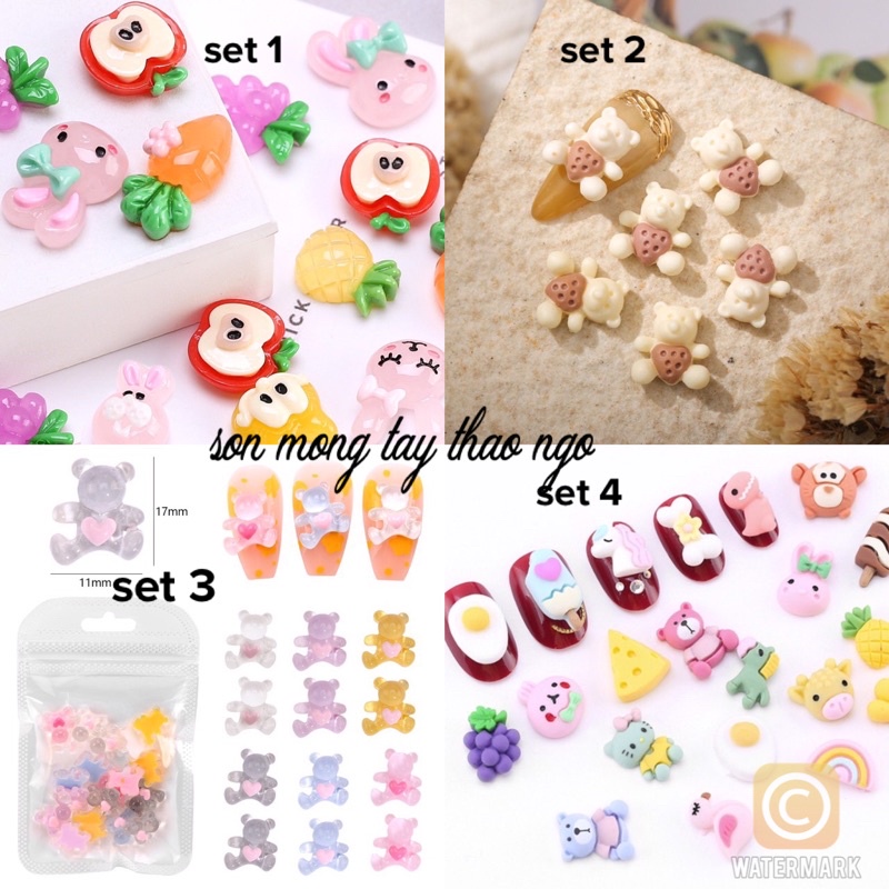 (Hàng mới về) Set 10 phụ kiện trang trí móng tay 3D hình trái cây hoạt hình siêu dễ thương
