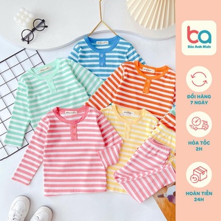 Bộ Dài Tay Cho Bé Trai, Bé Gái MINKY MOM Vải Thun Gân Cổ Trụ Phối Sọc Dễ