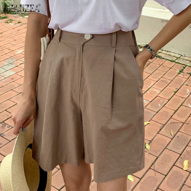 Quần short ZANZEA ống rộng lưng thun màu trơn thời trang đường phố cho nữ