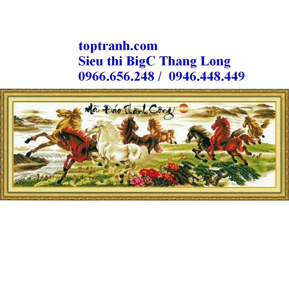 Tranh thêu chữ thập Mã đáo thành công 222572 chưa thêu, mẫu tranh thêu ngựa bán chạy nhất.