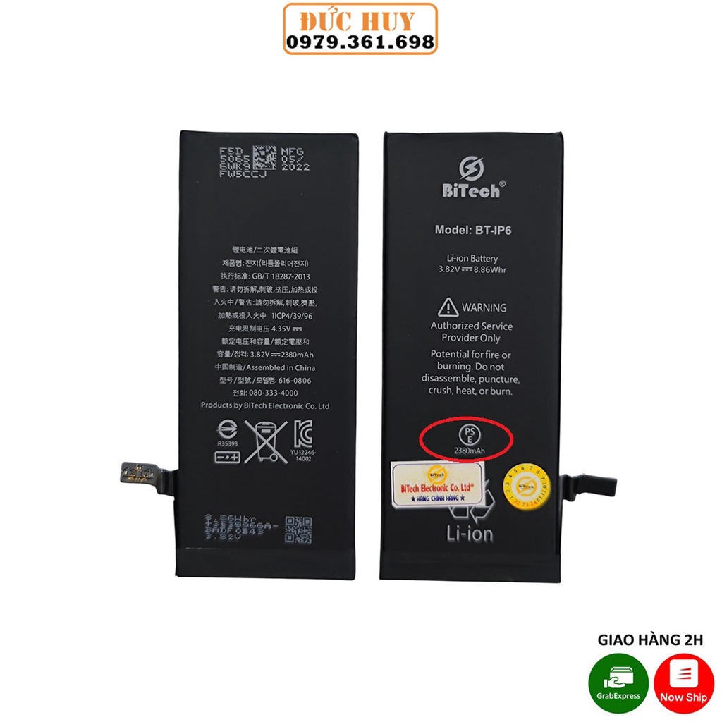 Pin Dung Lượng Cao BiTech BT-IP6  - Tặng bộ vít mở + Seal dán pin