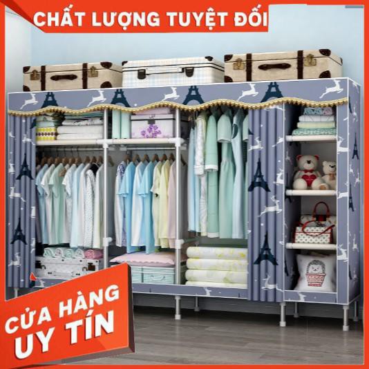 Tủ vải khung thép titan Tủ Đựng Quần Áo Vải Metal cỡ lớn 1m5 đựng quần áo