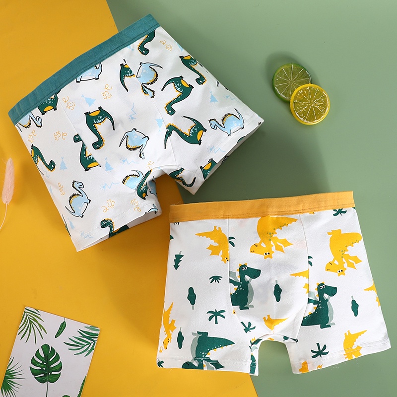 Bộ 4 Quần Lót Boxer 100% Cotton In Họa Tiết Khủng Long Hoạt Hình Thoải Mái Cho Bé Trai 1-13 Tuổi