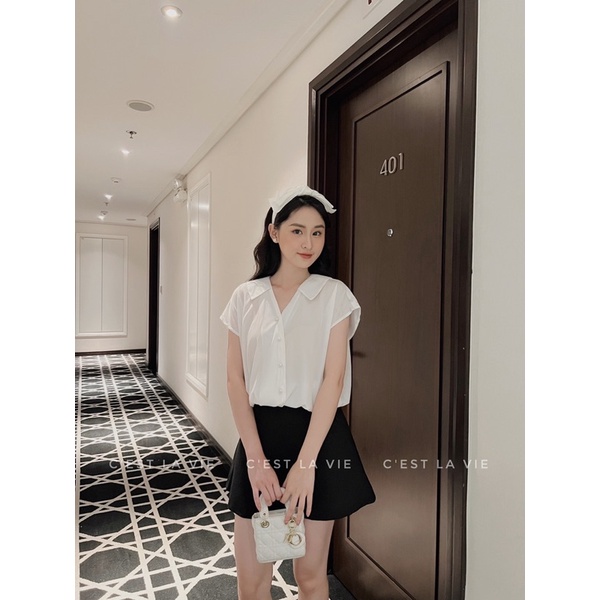 Áo lụa tay hến cúc trai C'est la vie