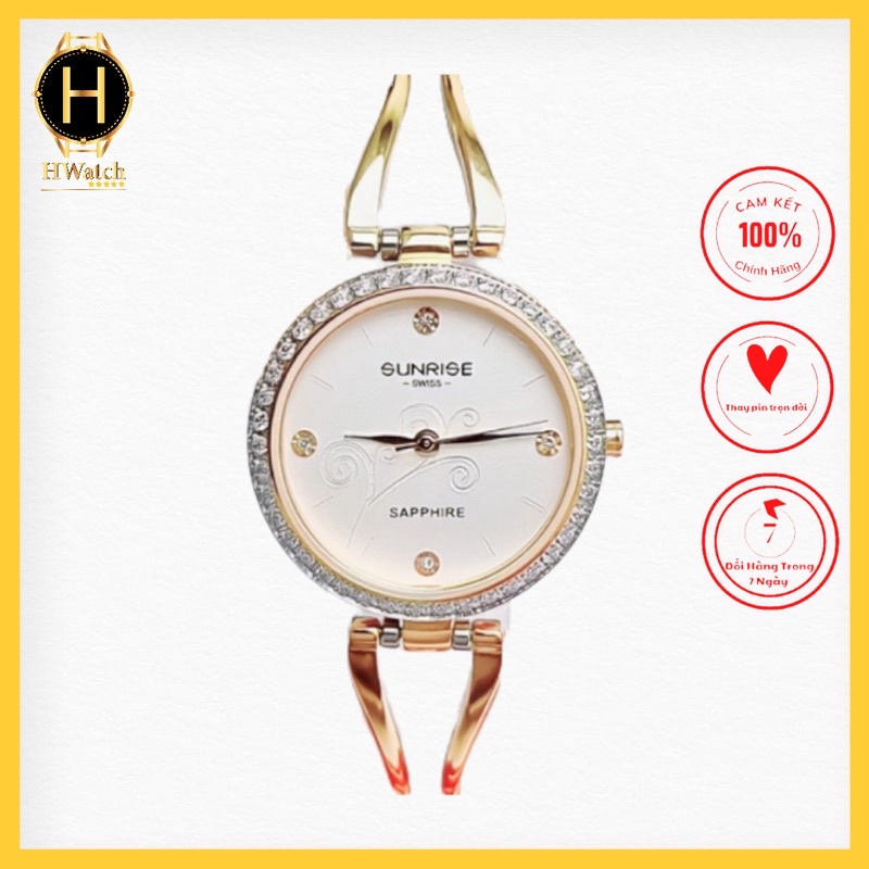 Đồng Hồ Nữ Lắc Tay Sunrise 9934AA Máy Pin Dây Vàng Mặt Trắng