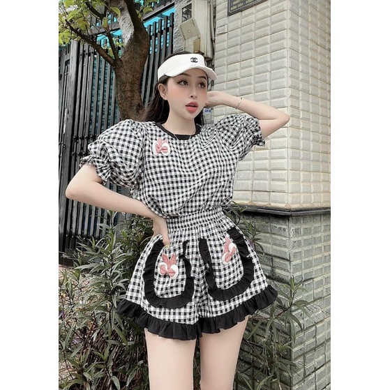 Set bộ caro quần đùi túi đắp ( kèm ảnh thật trãi sàn)