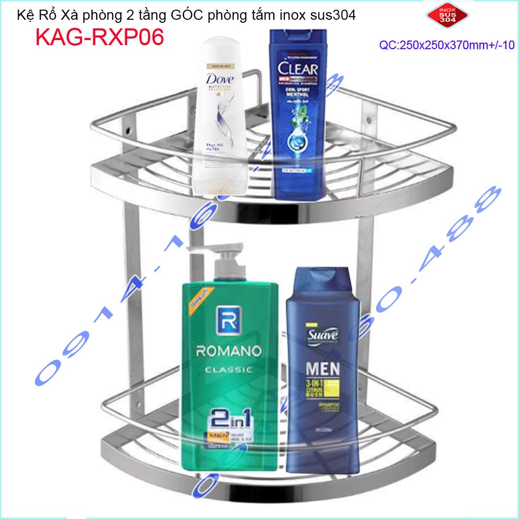 Kệ góc nhà tắm 2 tầng 25x25cm KAG-RXP06, Kệ 2 tầng rổ lưới inox SUS304 giá tốt hàng sử dụng tốt