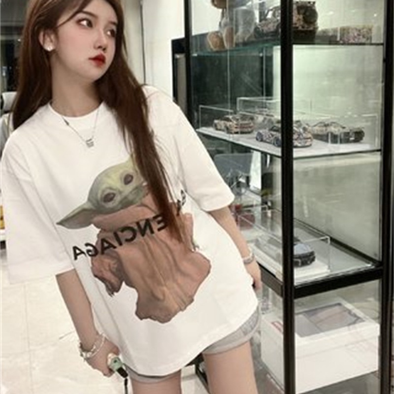 Áo Thun Cotton Tay Ngắn In Chữ Yoda Bong Bóng Plus Size Unisex