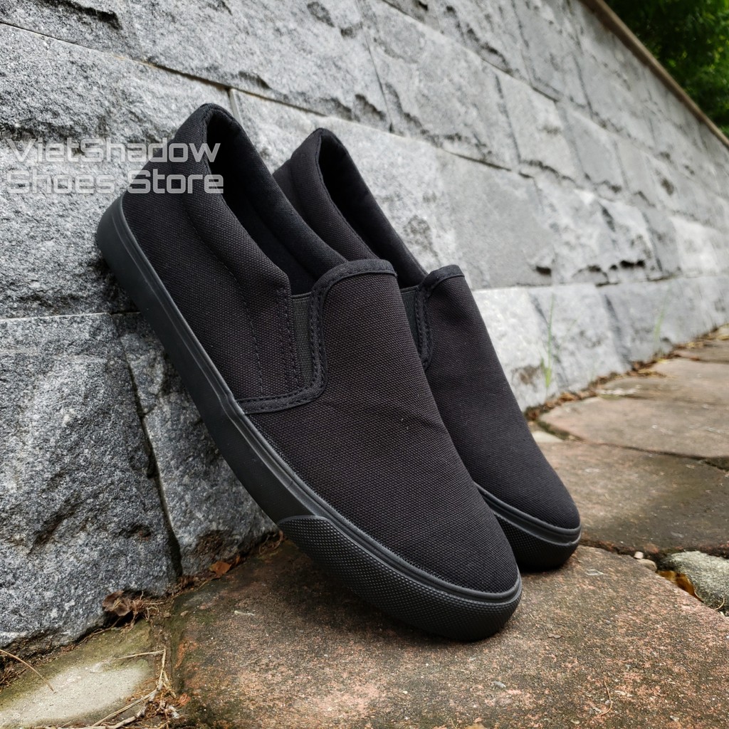 Slip on nam - Giày lười vải "little star" - Vải thô màu đen full - Mã A511 | BigBuy360 - bigbuy360.vn