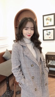 Áo dạ kẻ măng tô cao cấp
