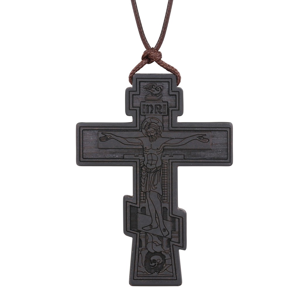 Dây chuyền bằng gỗ khắc hình chúa Jesus màu đỏ/đen