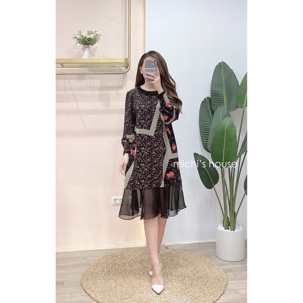 [Best-seller] 🔥 Váy hoa thiết kế, dáng đuôi cá, cổ bèo phối voan, đầm dáng suông rộng, mã V888 - Michi's House | BigBuy360 - bigbuy360.vn