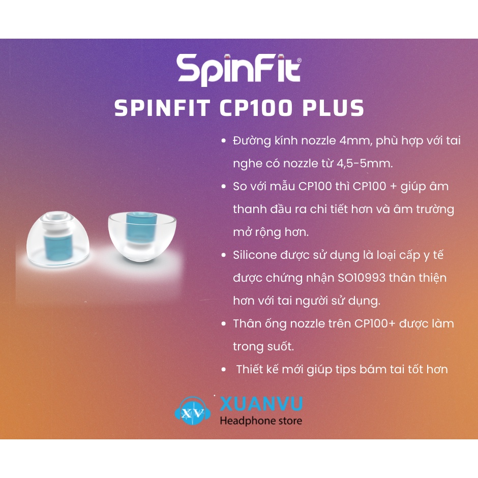 Nút tai nghe Spinfit CP100 Plus | Eartips xoay 360 độ cao cấp, phù hợp với tai nghe có ống nozzle từ 4.5-5.5mm