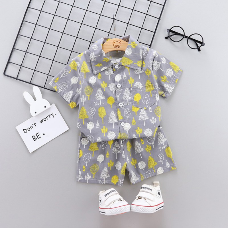 Set Áo Thun Ngắn Tay Cổ Tròn + Quần Short Lưng Thun Thời Trang Cho Bé Trai