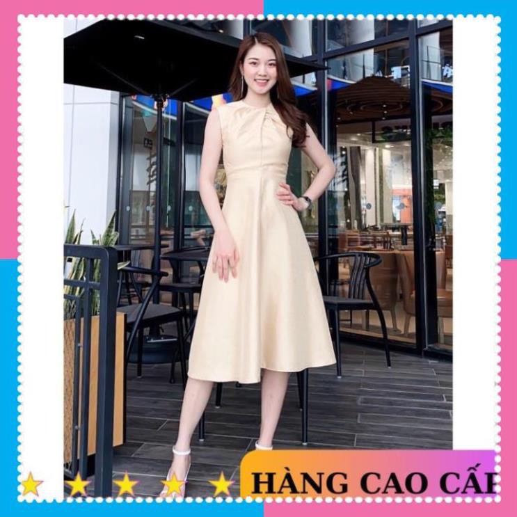 [SẢN PHẨM CHẤT LƯỢNG] Váy dự tiệc váy sang trọng dáng xoè cổ xoắn kiểu dệt ánh kim đi chơi dạo phố MN80 | BigBuy360 - bigbuy360.vn