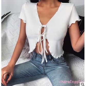 Áo Dệt Kim Tay Ngắn Cổ Chữ V Khoét Sâu | BigBuy360 - bigbuy360.vn