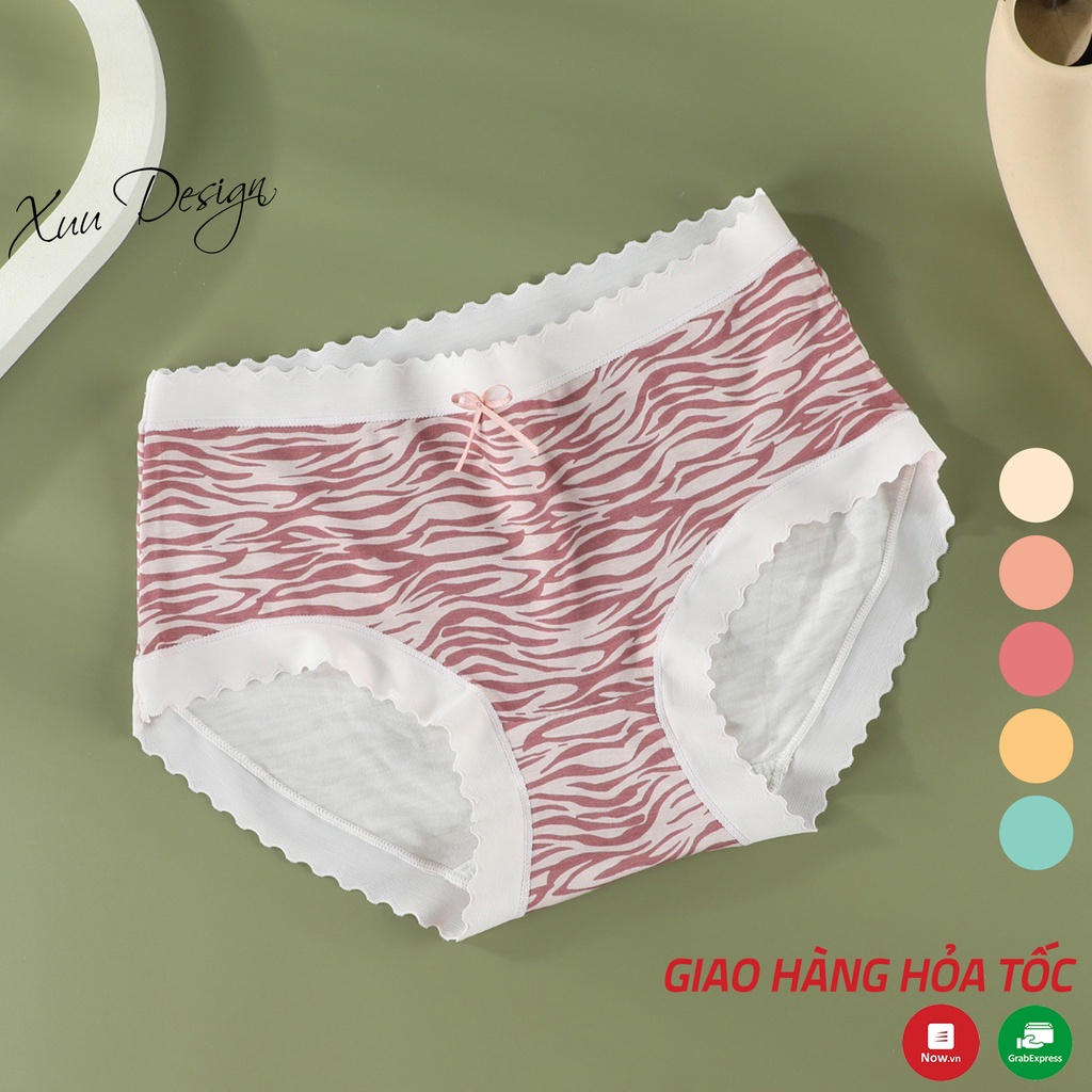 Quần lót nữ cotton họa tiết da báo phối ren viền XUU, chất liệu co dãn QC87