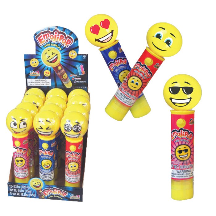 ( Bán sỉ ) Lốc 12c Kẹo mút có đèn hình mặt cười Kidsmania Emojipop