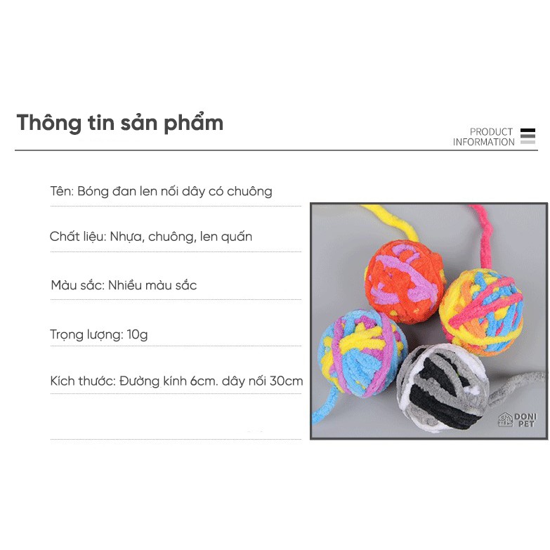 Đồ chơi bóng đan len nối dây nhiều màu sắc có chuông lắc cho mèo cưng
