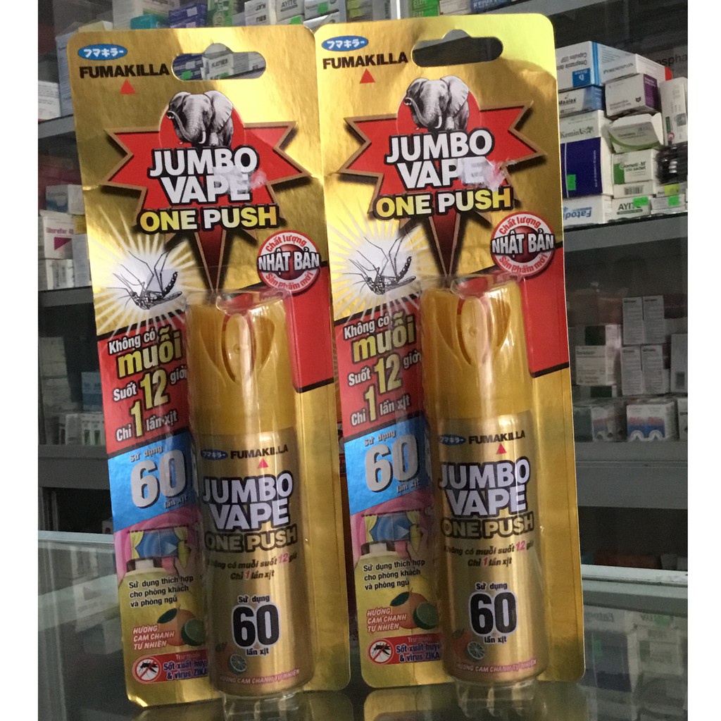 Bình xịt muỗi Jumbo Vape One Push V hương cam chanh 60 lần xịt