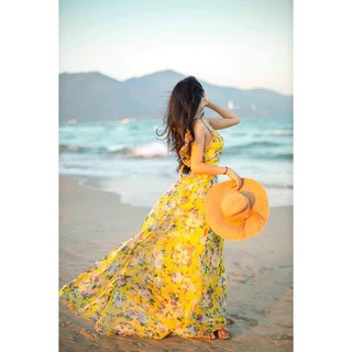 Đầm maxi hoa vàng thiết kế