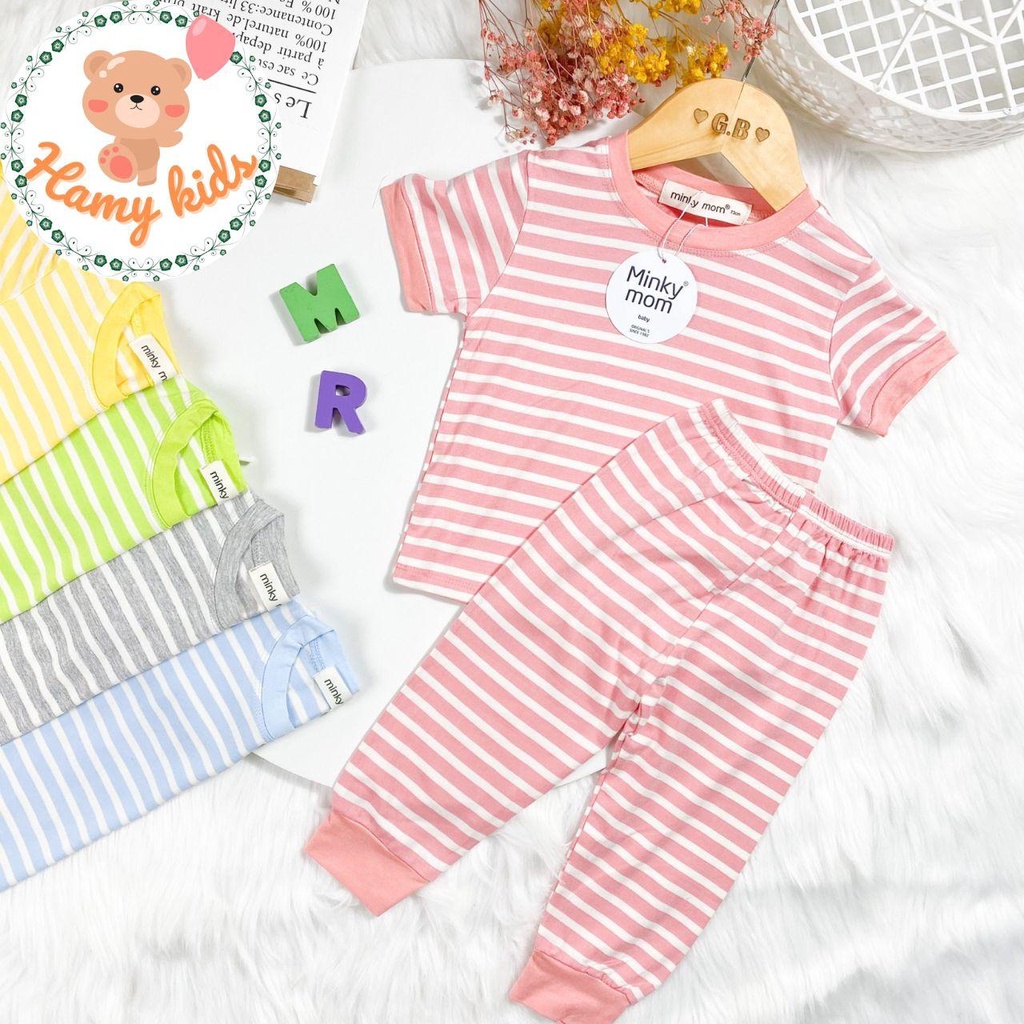 Đồ Bộ Cho Bé Minky Mom Chính Hãng Thun Lạnh Sọc Dệt Ngang Tay Ngắn Quần Dài Nhiều Màu Bé Từ 0-5 Tuổi Dưới 20kg- Hamykids