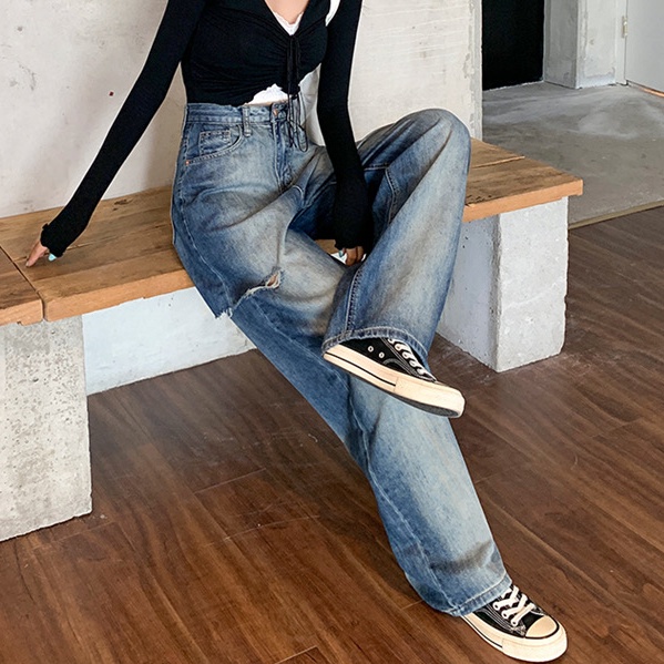 Quần Jeans Dài Ống Rộng Màu Sắc Gradient Thời Trang Cho Nữ