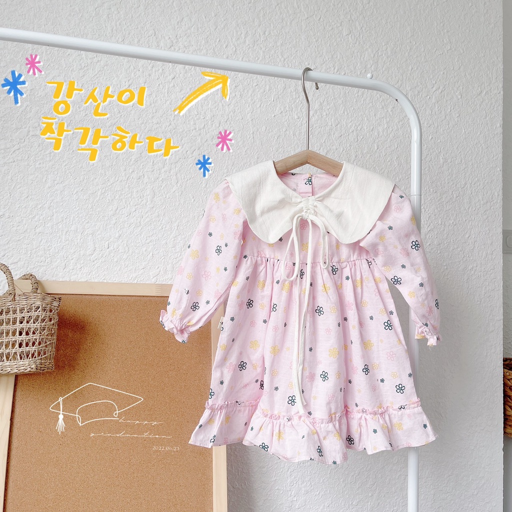 Váy thu dài tay chất thô mỏng cổ dây rút cho bé giá 1-5 tuổi (Mã V260)