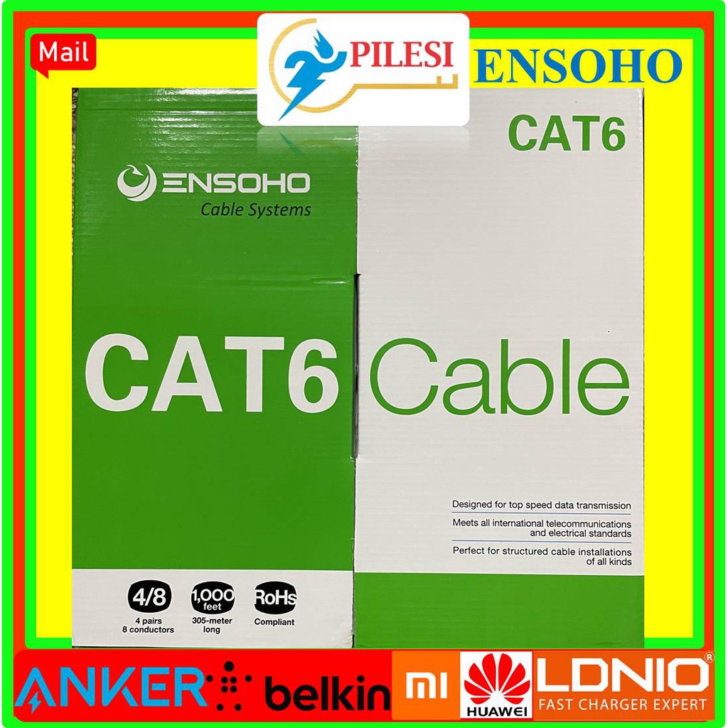 Dây cáp mạng ENSOHO CAT6 UTP EN-U6CAA6 hàng chuẩn Anh Ngọc phân phối - Cuộn 305M
