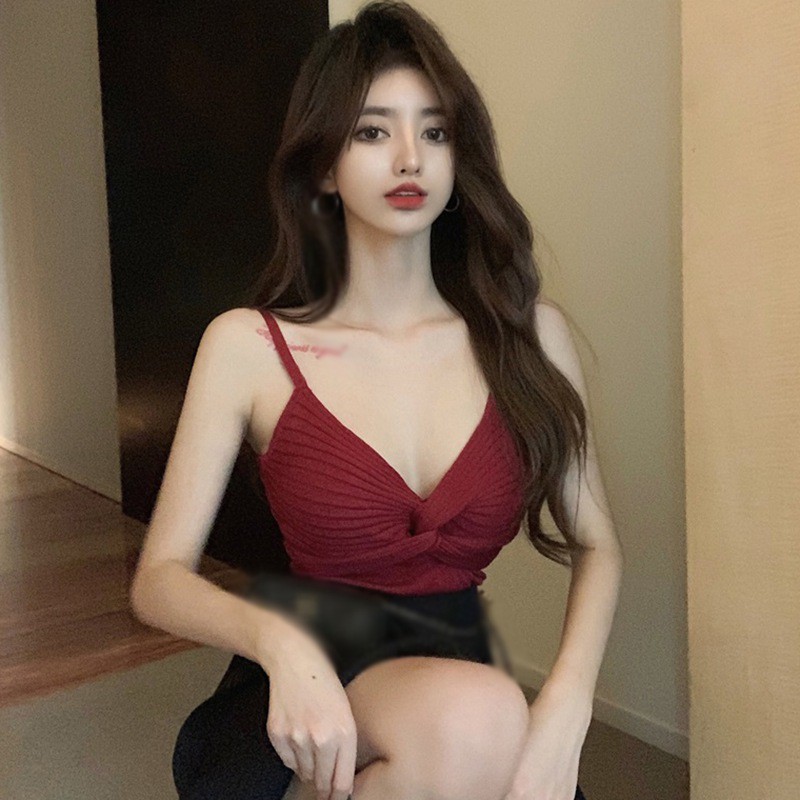 Áo hai dây dệt kim dáng ôm thời trang mùa hè quyến rũ cho nữ