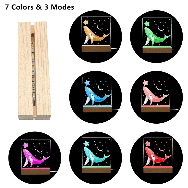 Đế Gỗ Trưng Bày Đèn LED 8 Màu Hình Chữ Nhật Dùng Trưng Bày Nghệ Thuật