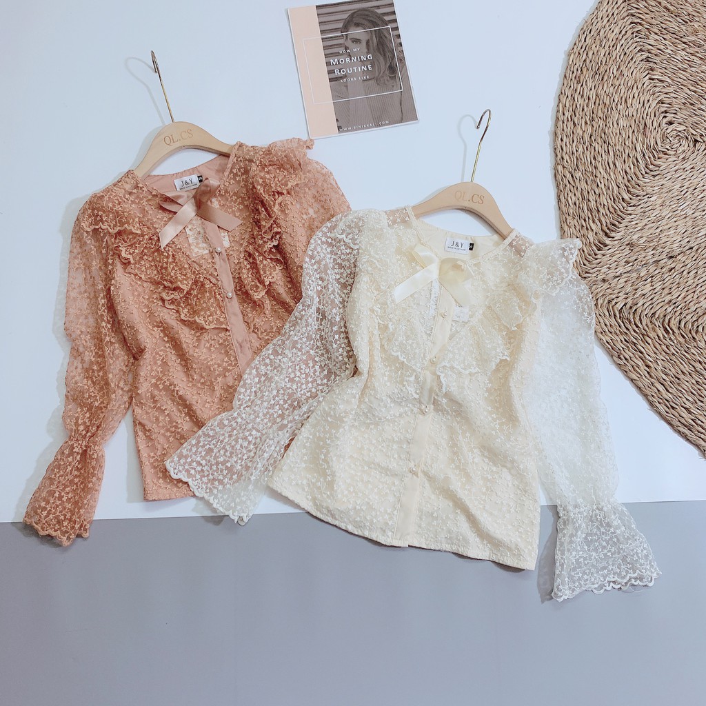 ÁO SƠ MI REN BÈO NƠ CỔ