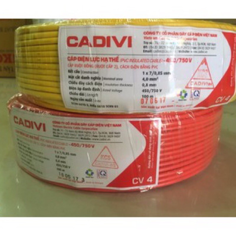 Chính Hãng 5m dây điện đoi CADIVI CV4 2x4:0(bán theo mét)