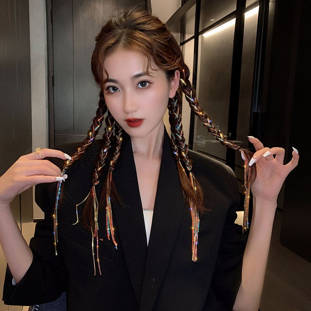 Dây Buộc Tóc Đuôi Ngựa Bện Bằng Hợp Kim Đính Đá Nhiều Màu Sắc Cá Tính Cho Nữ
