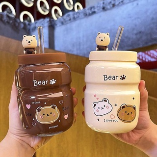 Bình nước hình gấu Bear kèm ống hút nhiều mẫu mã dễ thương Cốc Cốc dùng để uống nước, pha trà, cà phê, quà tặng bạn bè