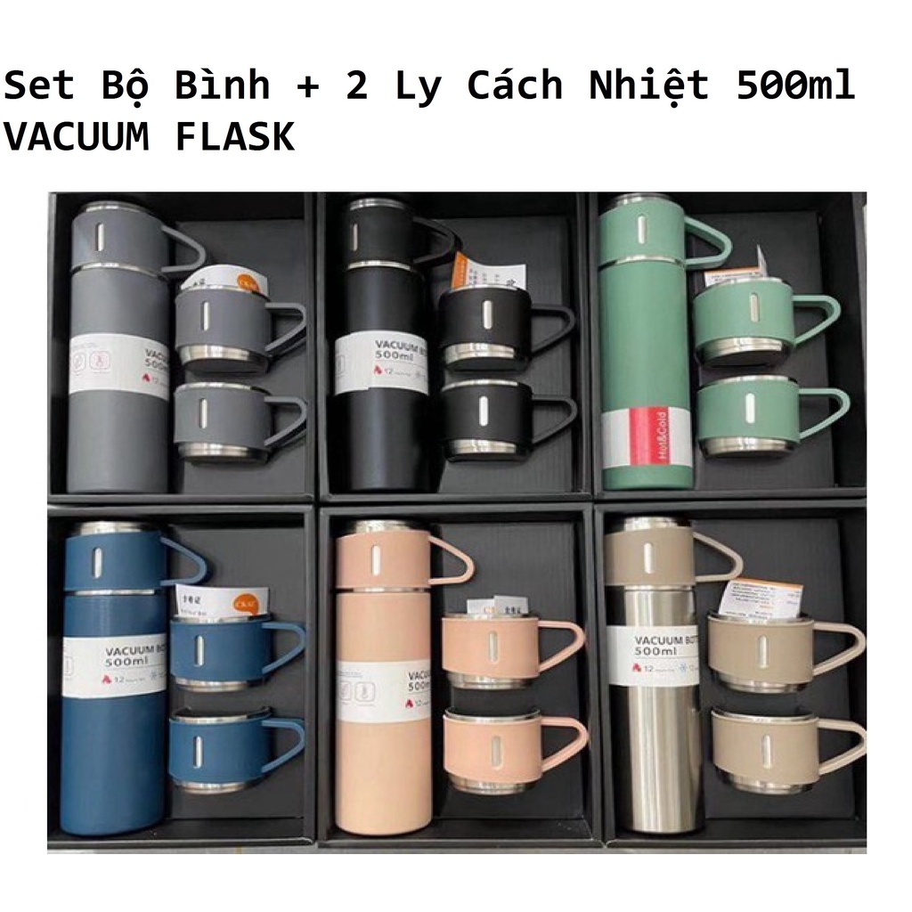 Bộ Bình Và 2 Ly Giữ Nhiệt VACUUM FLASK 500ml - Giao Ngẫu Nhiên