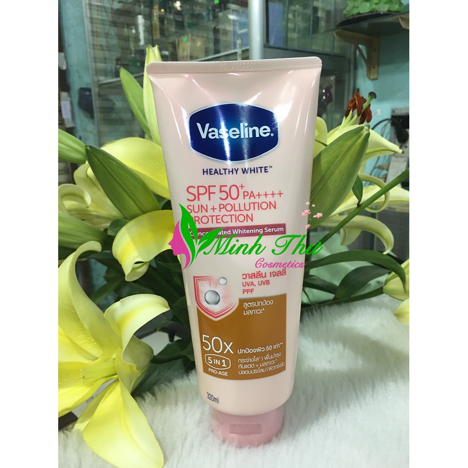 Sữa dưỡng thể Vaseline Healthy White 50X SPF50+ dưỡng ẩm làm trắng da tự nhiên 320ml