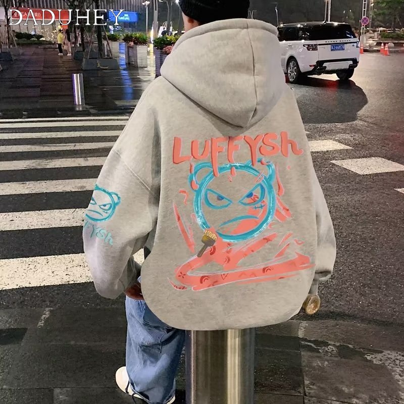 Áo len hoạ tiết in có mũ trùm đầu dáng rộng thời trang mùa xuân kiểu Mỹ 2022 dành cho nam