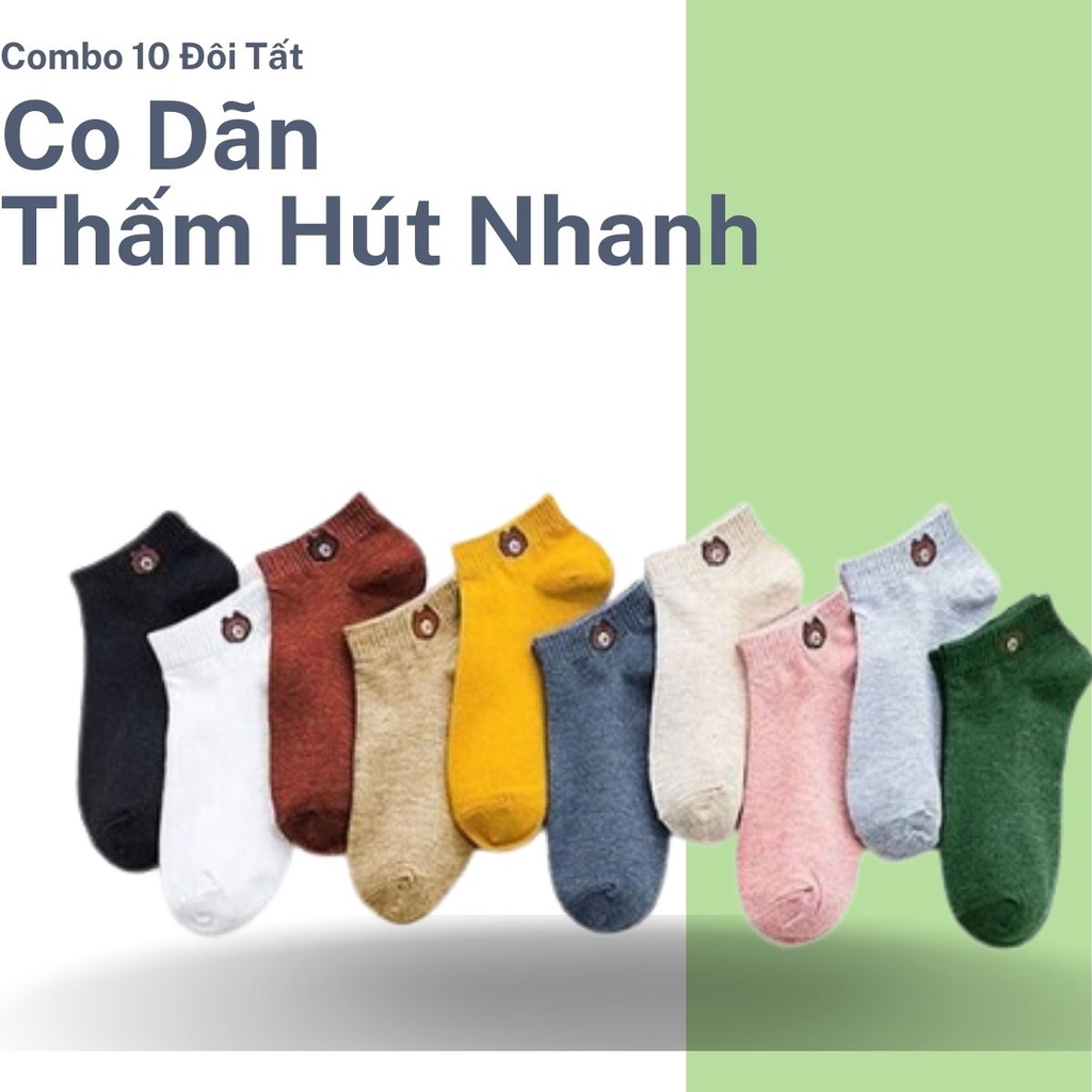 Combo 10 Đôi Vớ Tất Họa Tiết Gấu Cao Cấp Thoáng Khí Thấm Hút Nhanh Siêu Co Dãn Chống Hôi Chân Kèm Túi Rút Angola_Shop