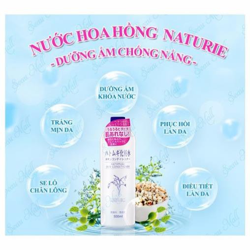 Nước Hoa Hồng Naturie Hatomugi Skin Conditioner Lotion 500ml + (tặng lọ chiết hatomugi)