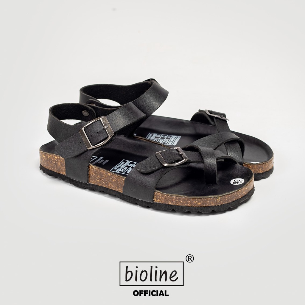 PUK14 - Sandal Đế Trấu BIOLINE Official Quai Da Pu Đan Chéo Xỏ Ngón Lót Pu Kem Chống Nước