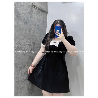 Đầm Nhung Cổ Phối Ren [ TNT SHOP BIGSIZE 60kg - 90kg ]