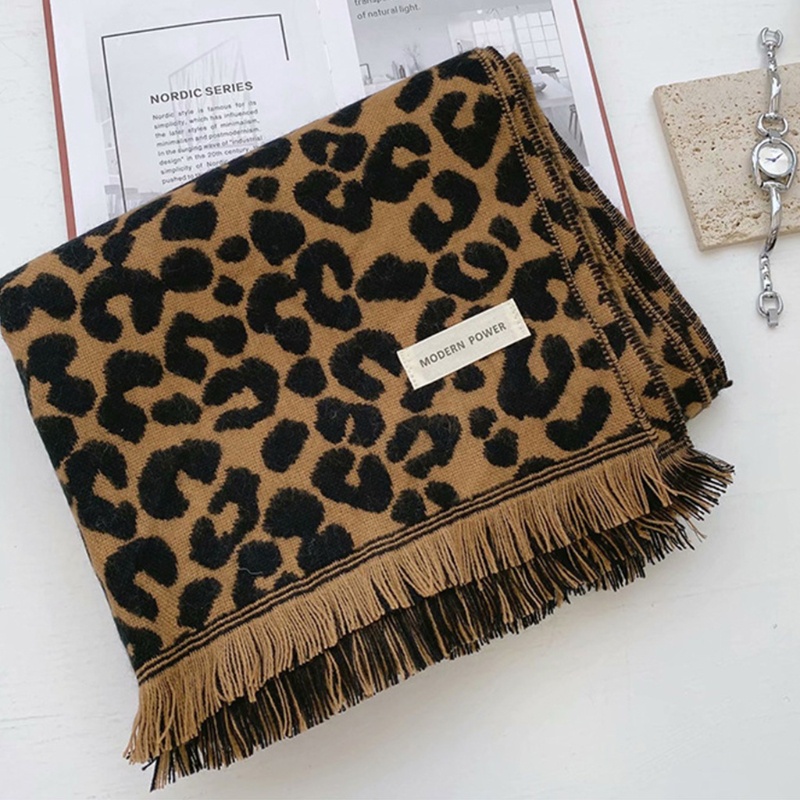 Han Pashmina Khăn Choàng Và Khăn Choàng Cổ Giả Cashmere Siêu Mềm Họa Tiết Da Báo Elegan