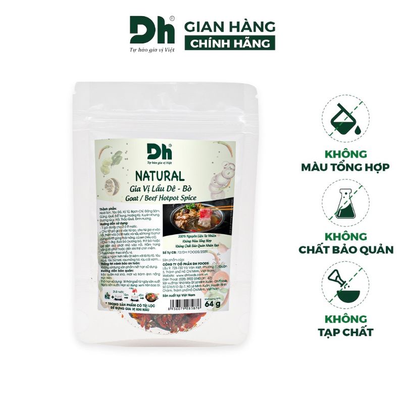 Gia vị nấu lẩu dê bò Dh Foods gói 64g